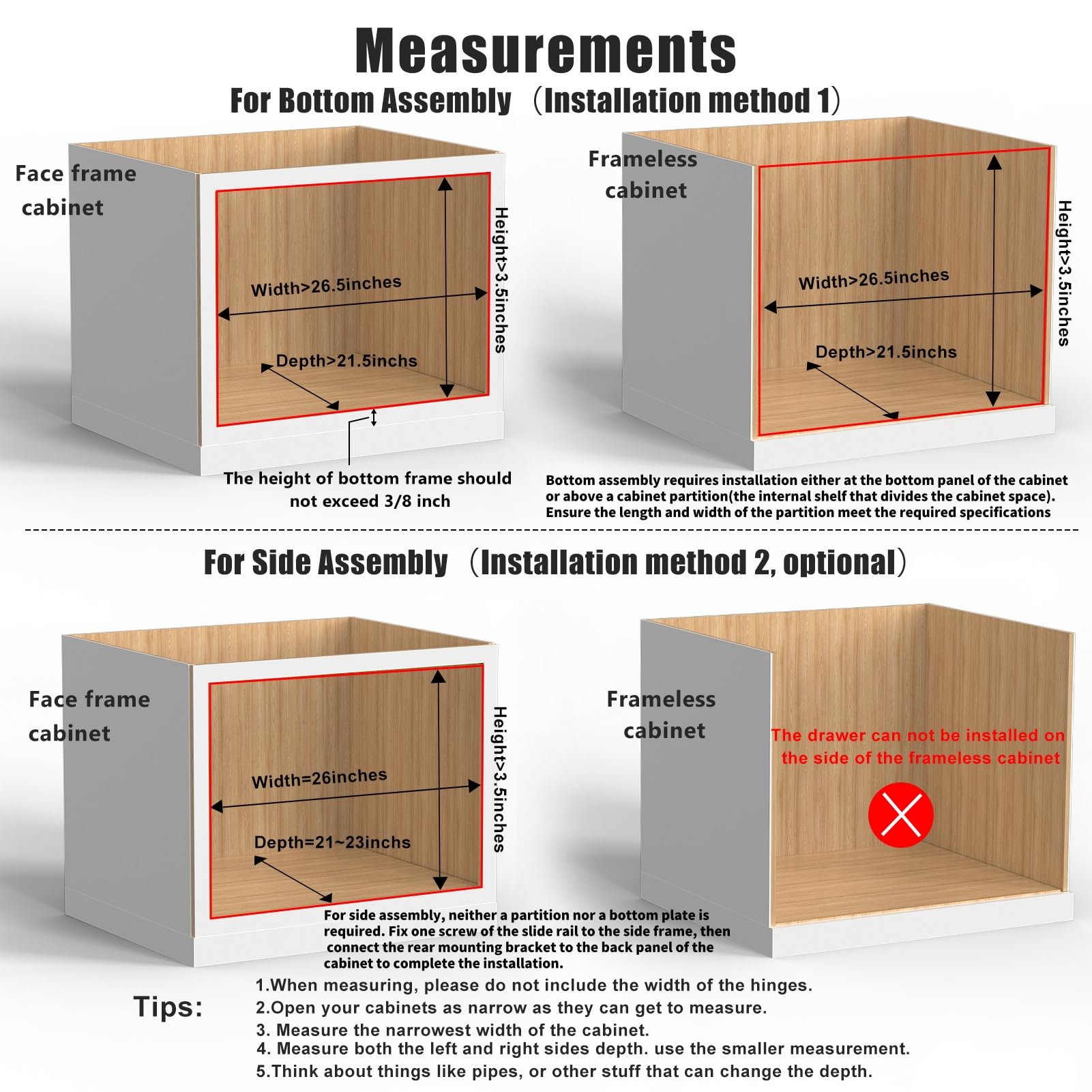 Mulush side installation compatible with medium-depth cabinets