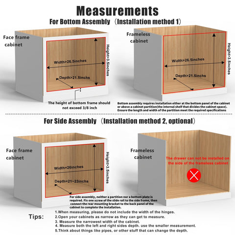 Mulush side installation compatible with medium-depth cabinets