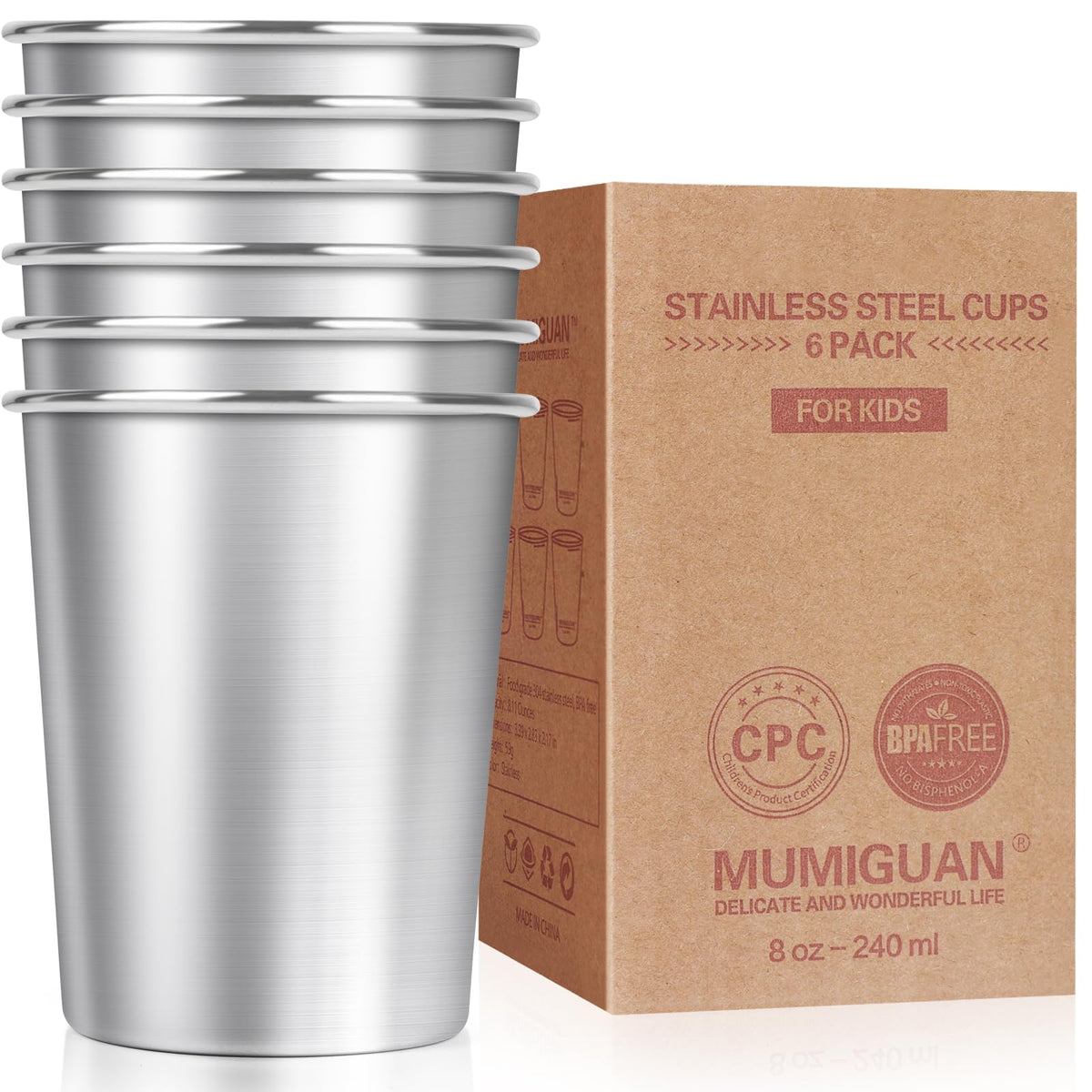 MUMIGUAN kids 6-pack cups stacked for easy transport during outings