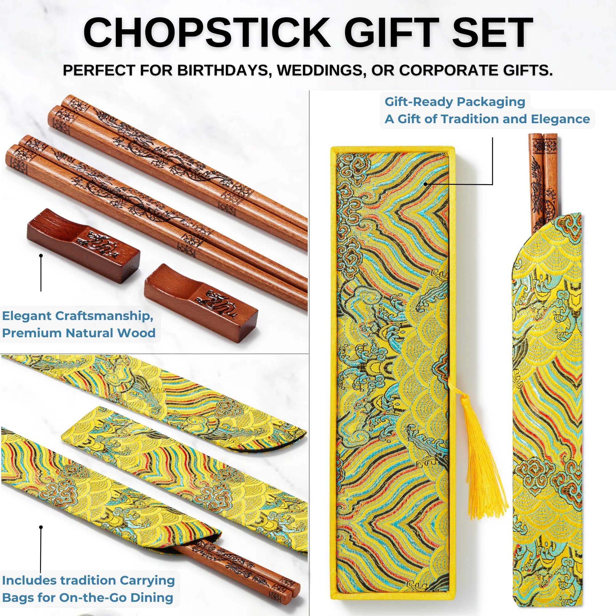 MUMSUNG dragon chopsticks set in an elegant box, ideal gift presentation