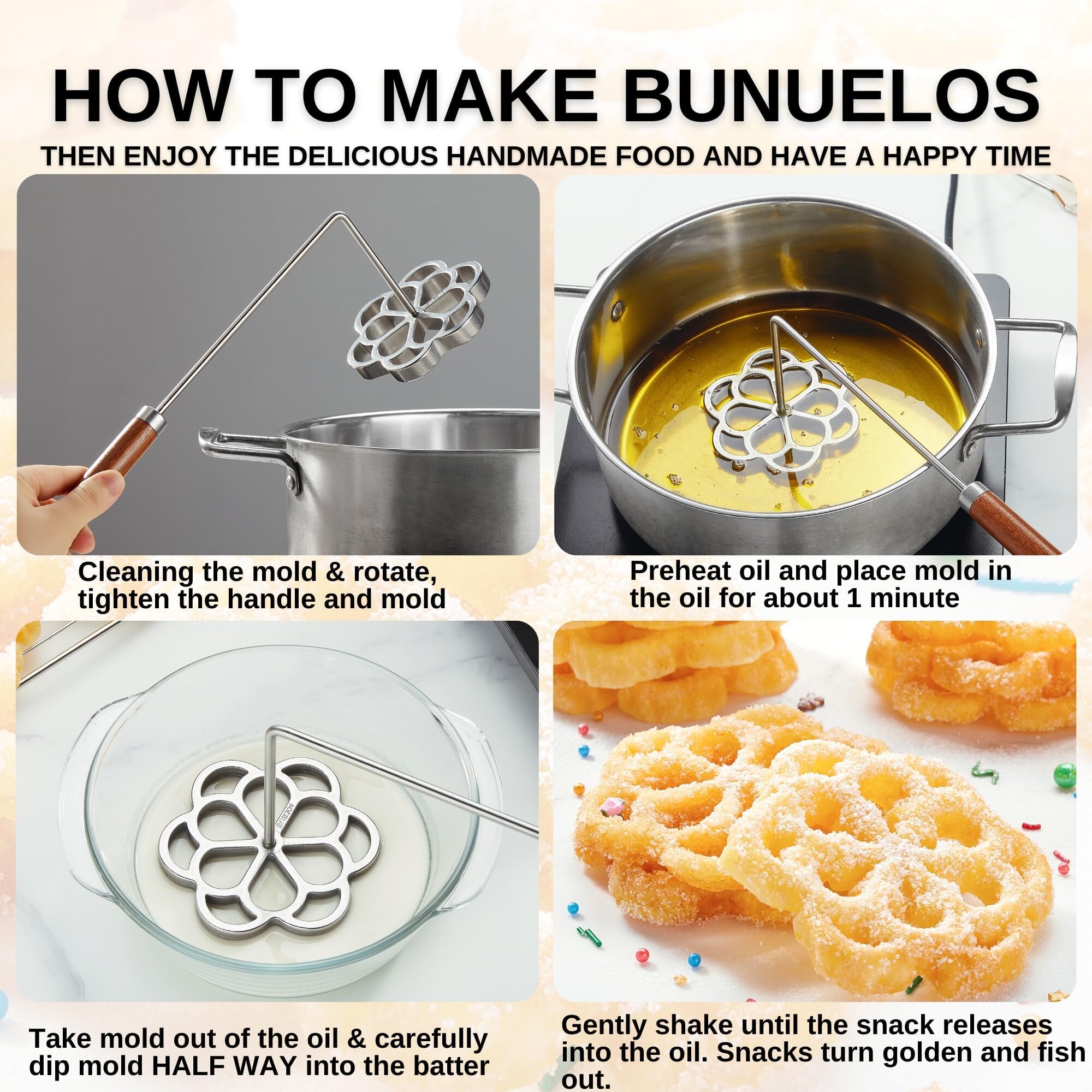 Durable 304 stainless steel rosette mold for frequent use.