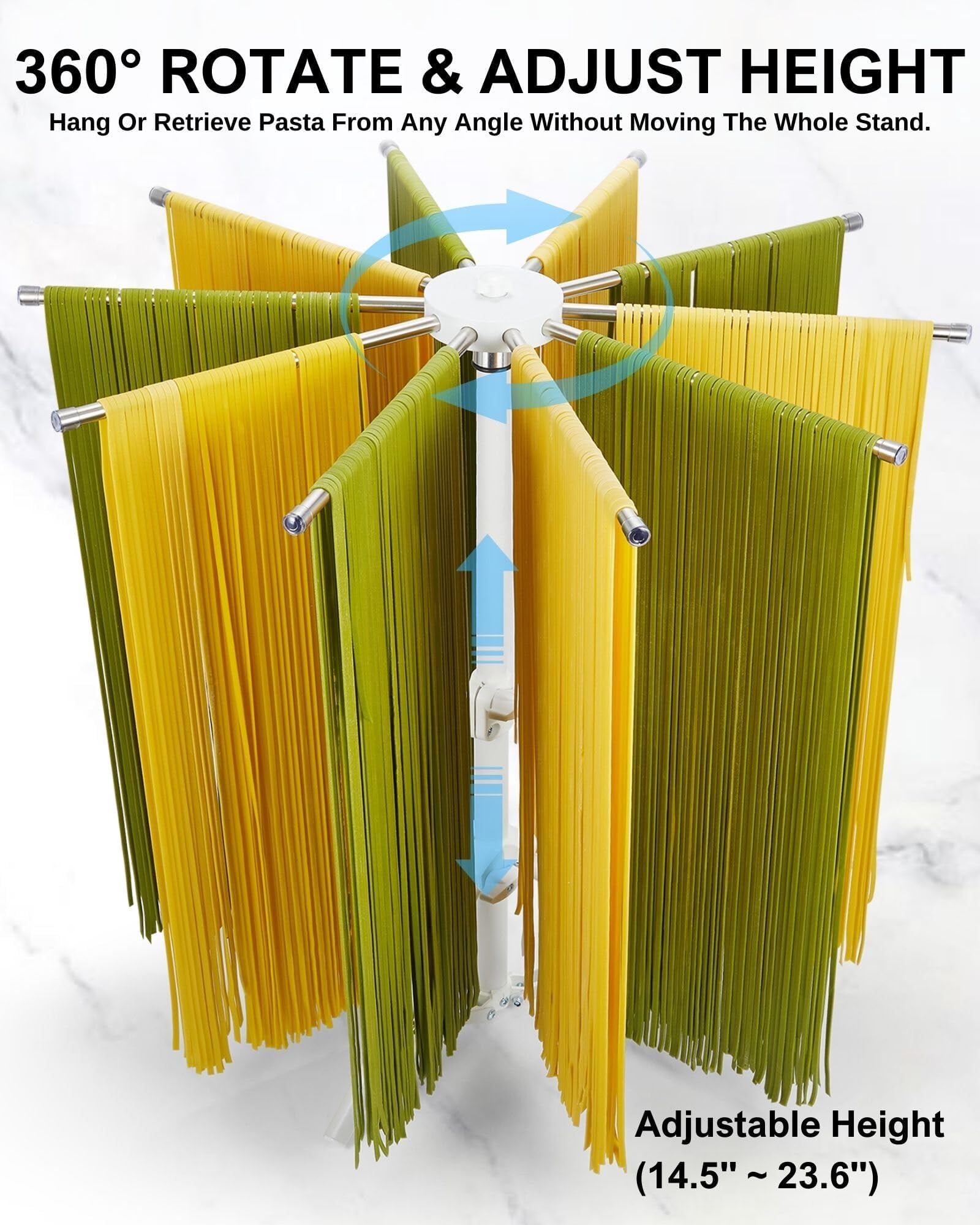 MUMSUNG rack height adjustable from 14.5 to 23.6 inches for different pasta batches.