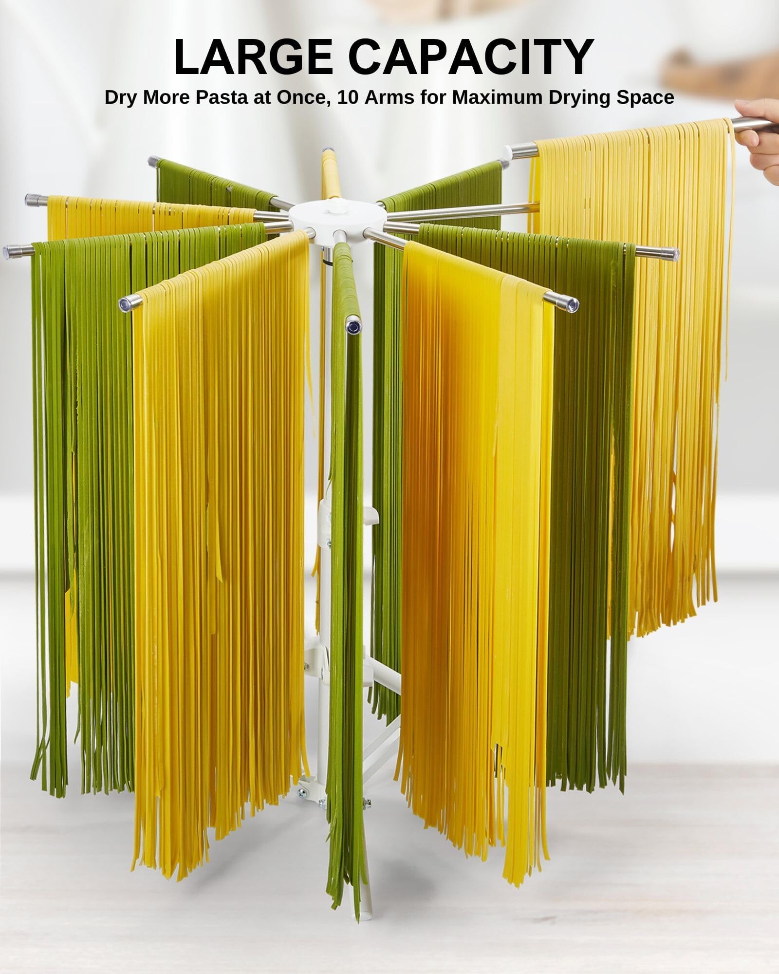 MUMSUNG large-capacity arms allow drying multiple pasta strands at once.