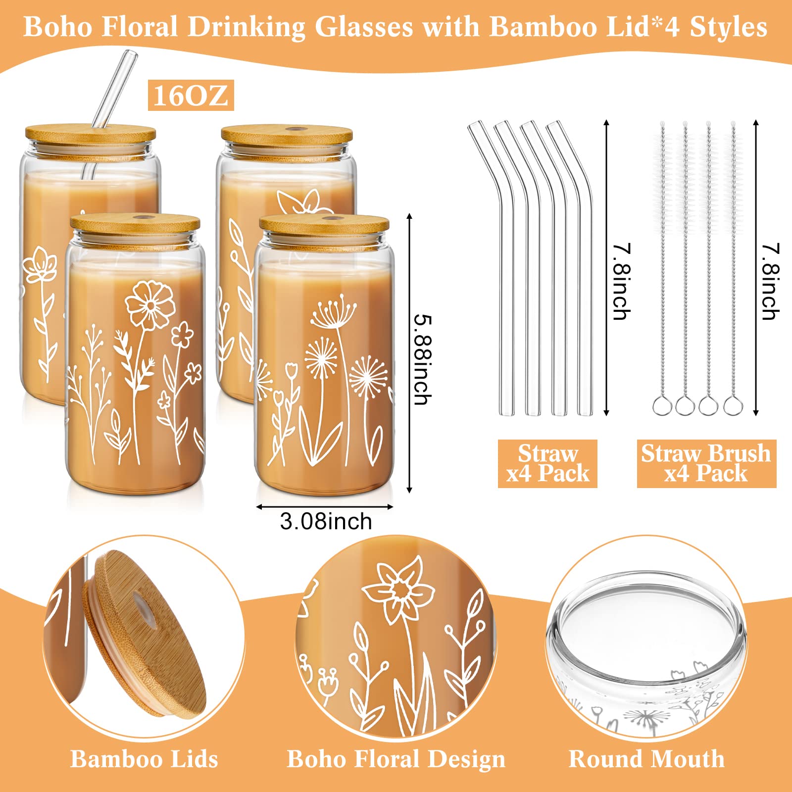 Mumufy bamboo lid glass tumbler 16 oz with secure seal