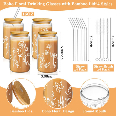 Mumufy bamboo lid glass tumbler 16 oz with secure seal
