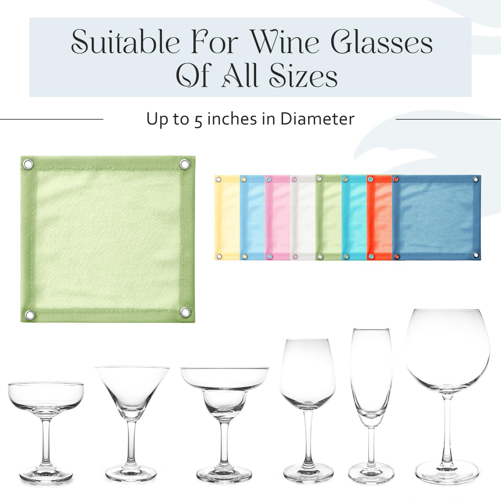 Mumufy breathable polyester fabric keeps wine fresh while covering glasses.