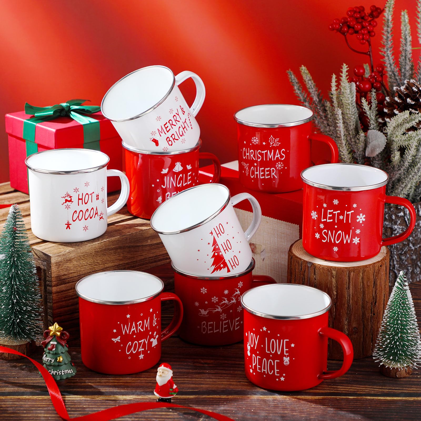 Mumufy 12 oz white and red Christmas mug with festive quotes.