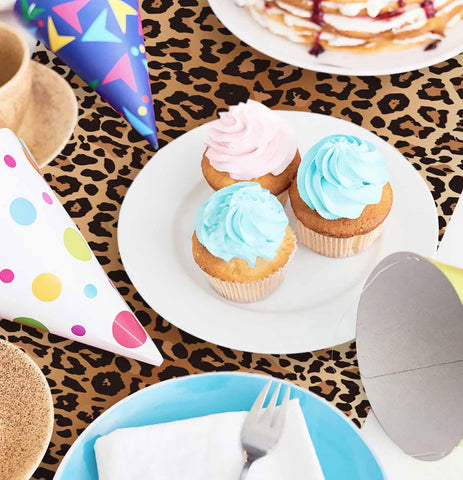 Baby shower setup featuring Munilail leopard runner for chic ambiance.
