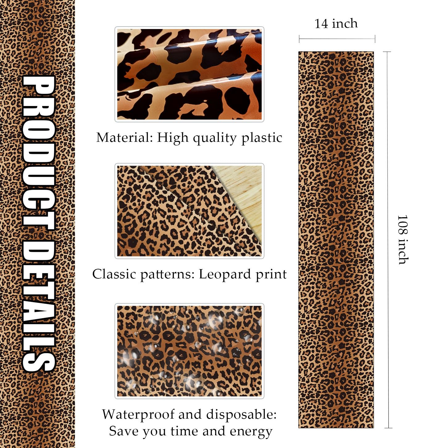 Munilail leopard print runner laid out to fit an 8-foot table setup.