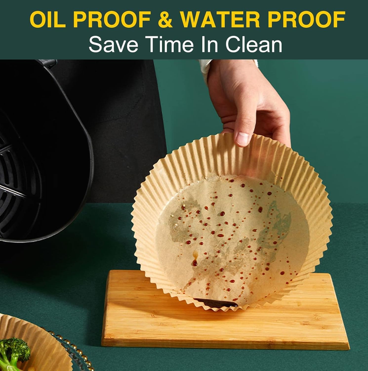 MUOOMU liner edge protection keeps food from sticking to fryer walls.