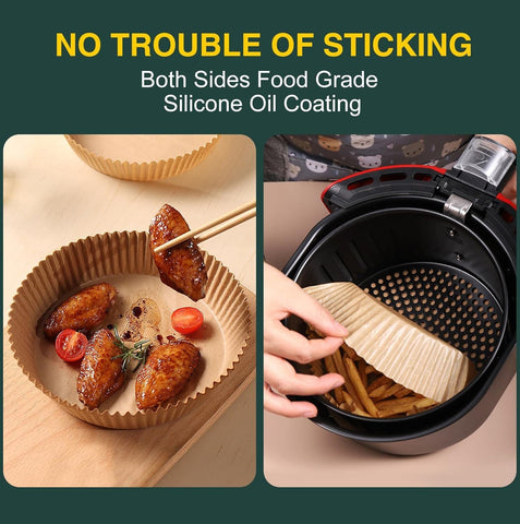 MUOOMU liner compatible with air fryer, microwave, and oven for versatile cooking.