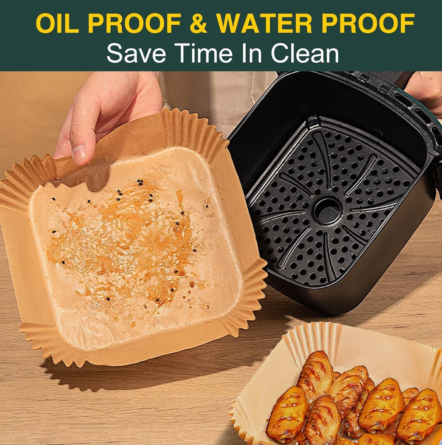 MUOOMU air fryer liner 6.3-inch non-stick parchment prevents food from sticking.