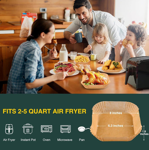 MUOOMU air fryer liner ideal for pizza, sausages, and meatloaf.