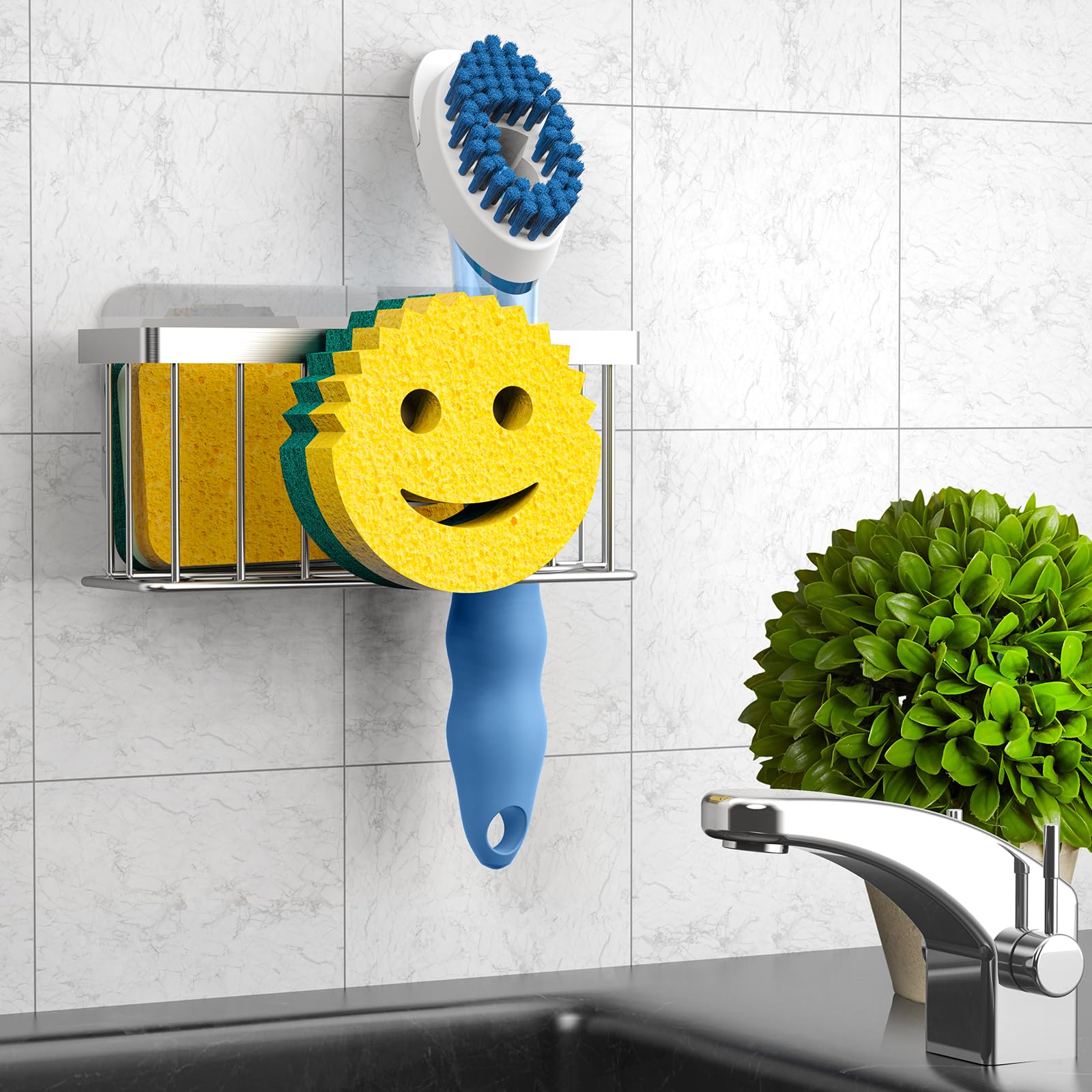 MURLONG sponge holder with adhesive strip for secure wall mounting.
