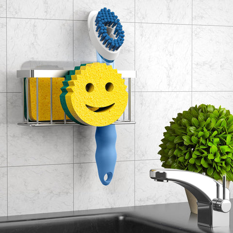 MURLONG sponge holder with adhesive strip for secure wall mounting.