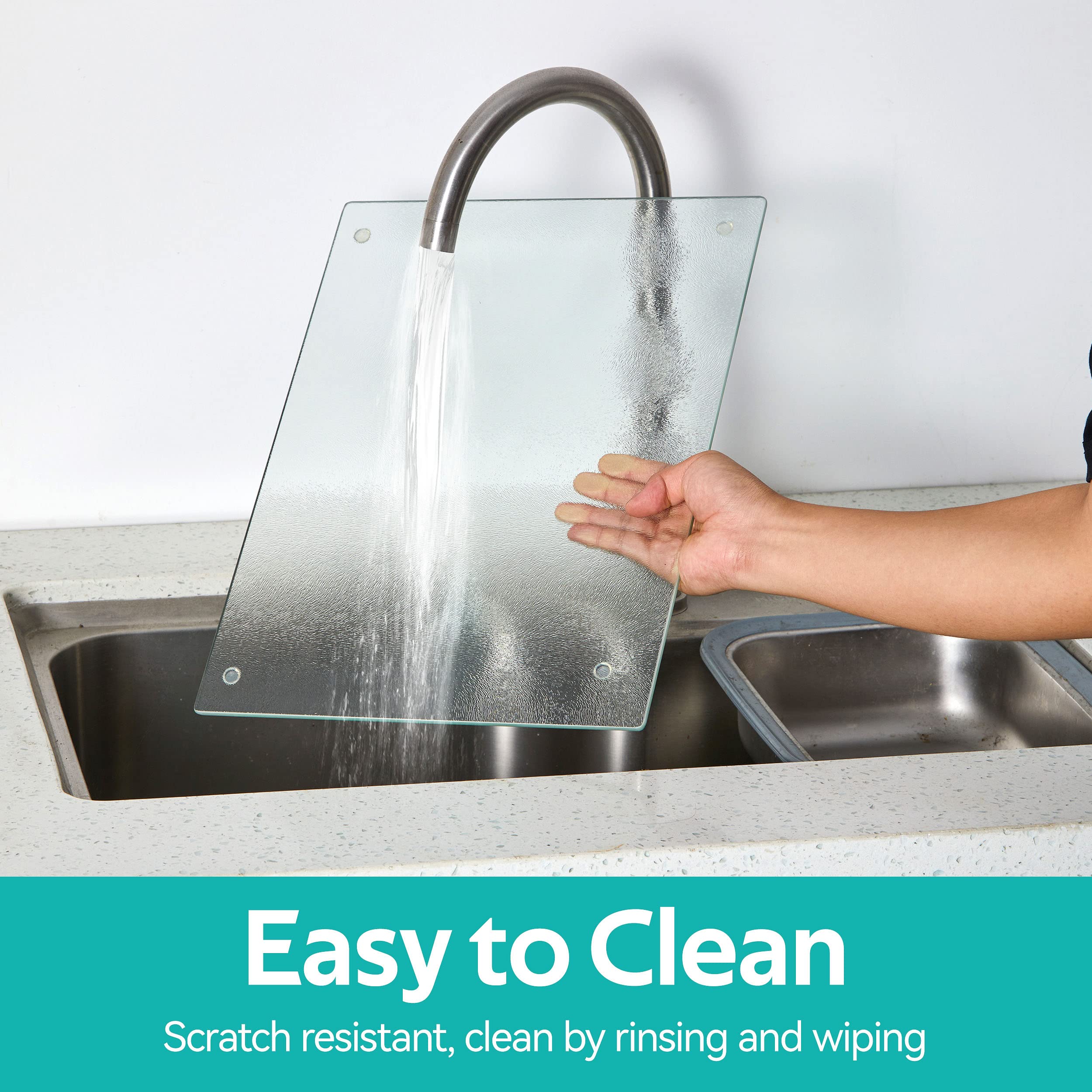 Murrey Home glass cutting board anti-slip pads keep it steady on the counter.