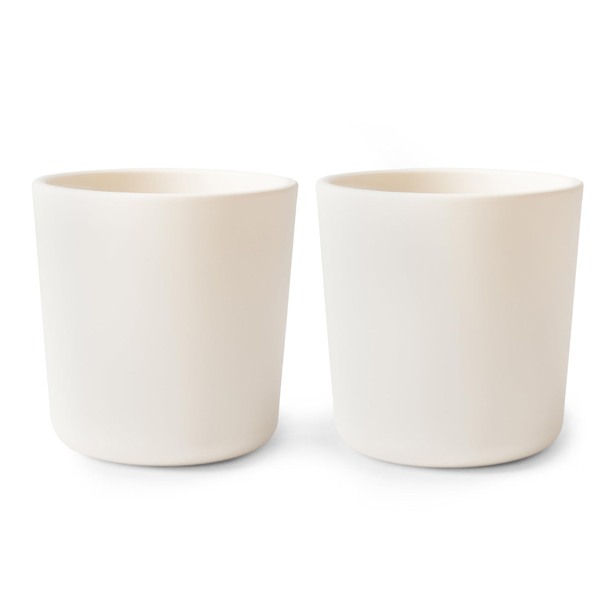 Mushie ivory dinnerware cups for kids, set of two, easy to grip during meals.