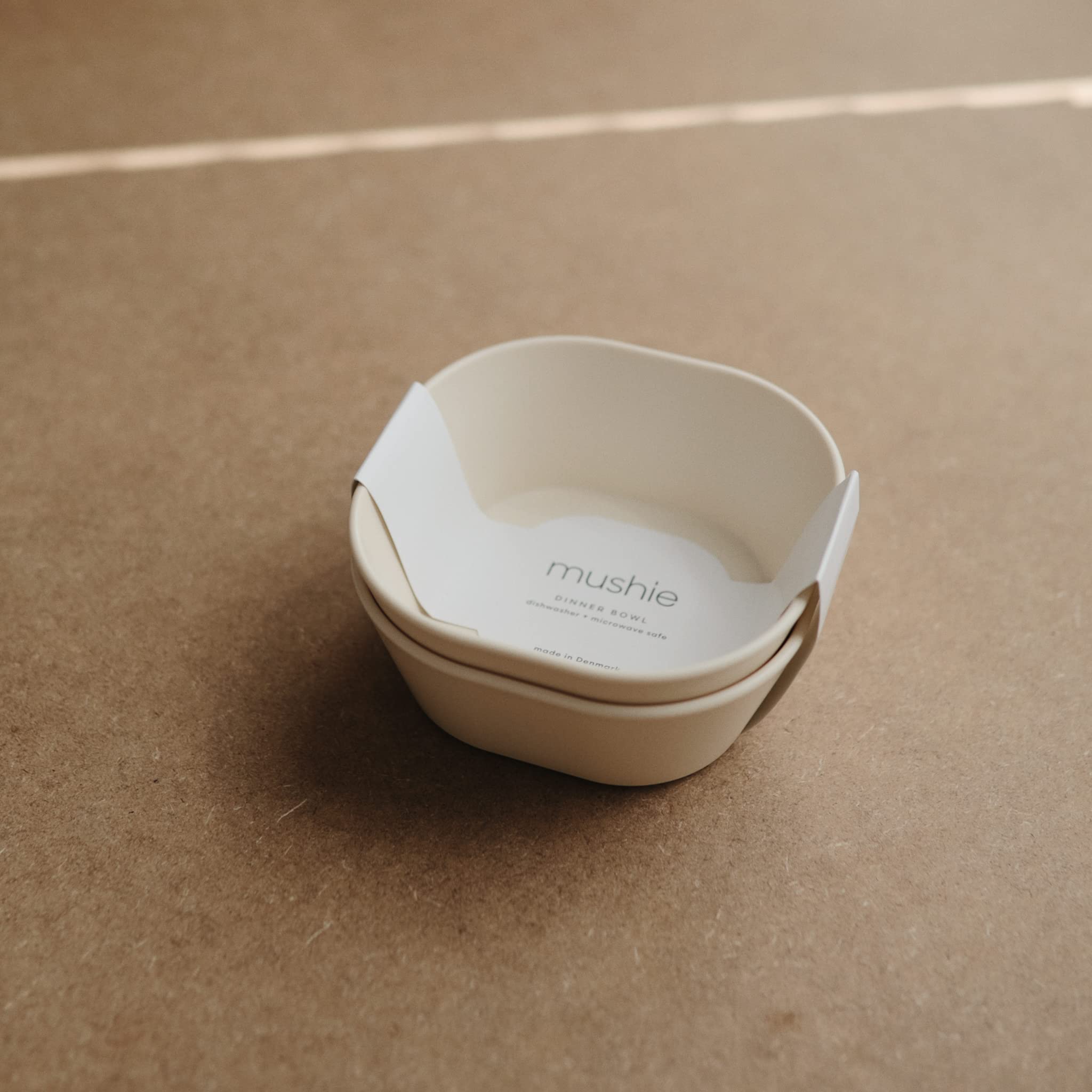 Mushie Square Bowls in durable plastic built for daily family use.