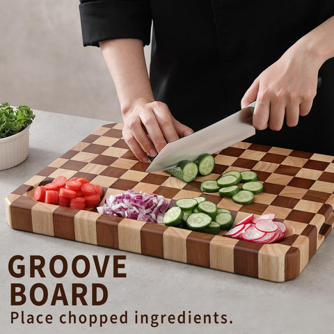 Musifan Acacia cutting board easy wipe-clean surface for hygienic kitchen use.