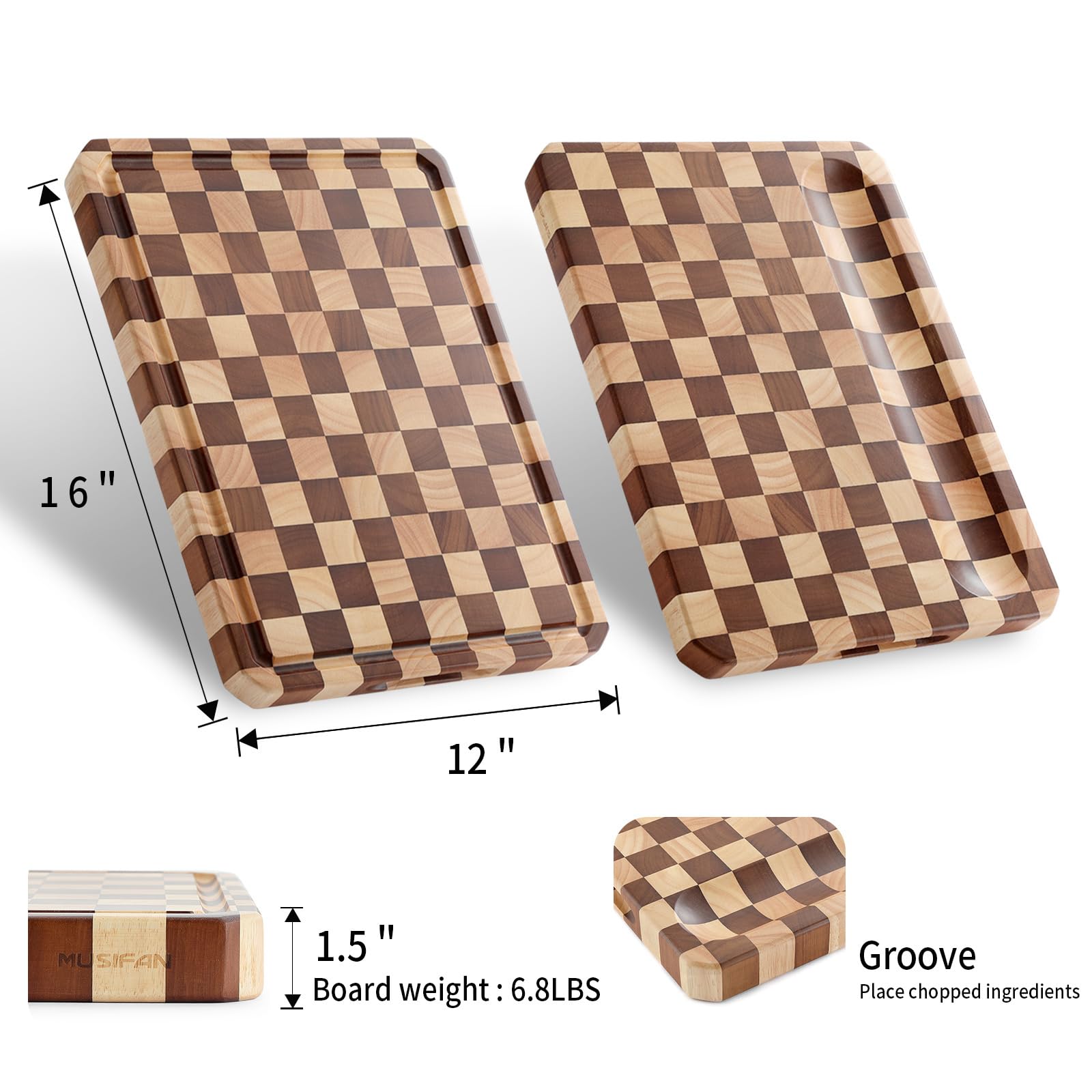 Musifan Acacia cutting board smooth finish simplifies cleaning after chopping.