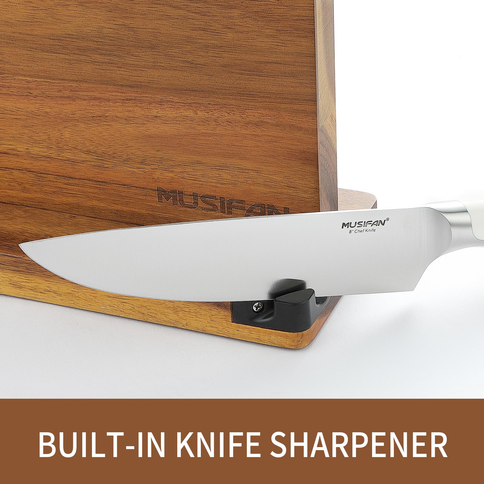 Musifan built-in sharpener feature integrated into knife block
