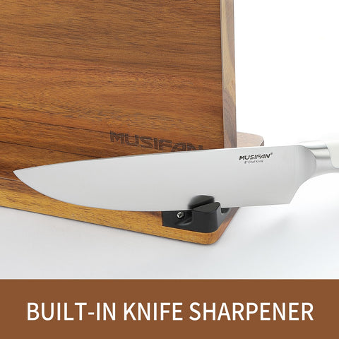 Musifan built-in sharpener feature integrated into knife block