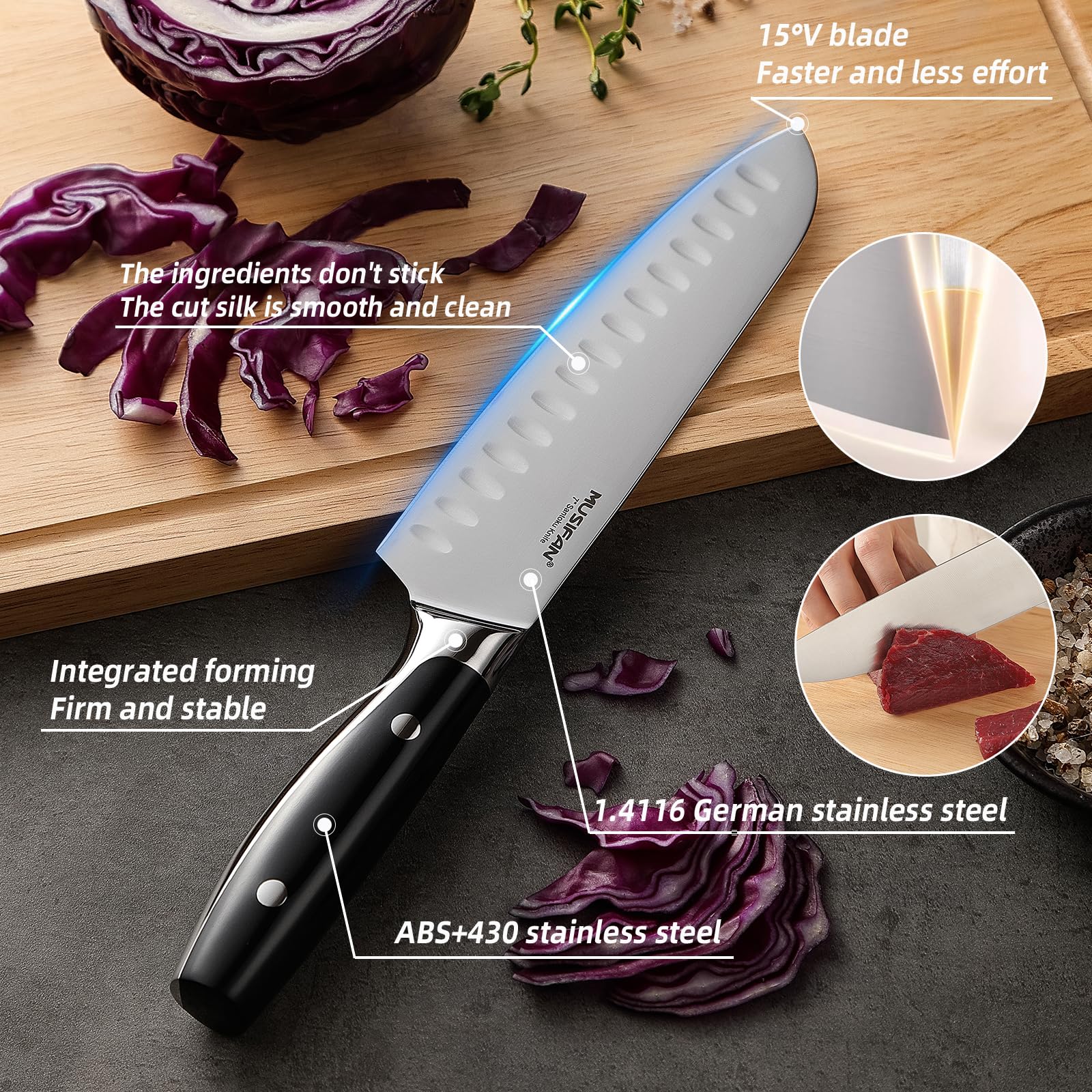 Musifan ergonomic anti slip handles providing comfortable control during cutting tasks.