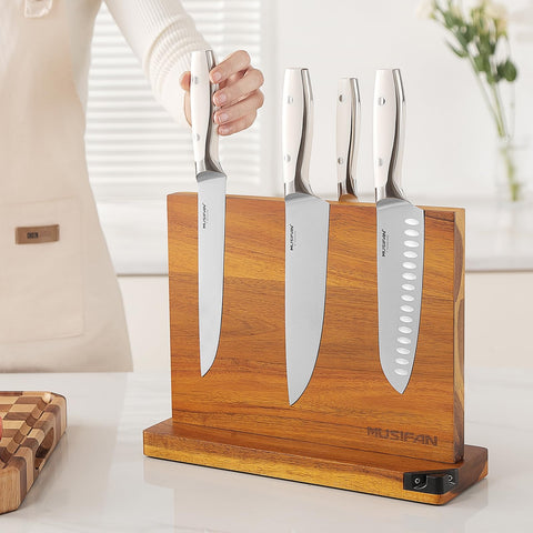 Musifan knife block wood grain detail emphasizing natural texture