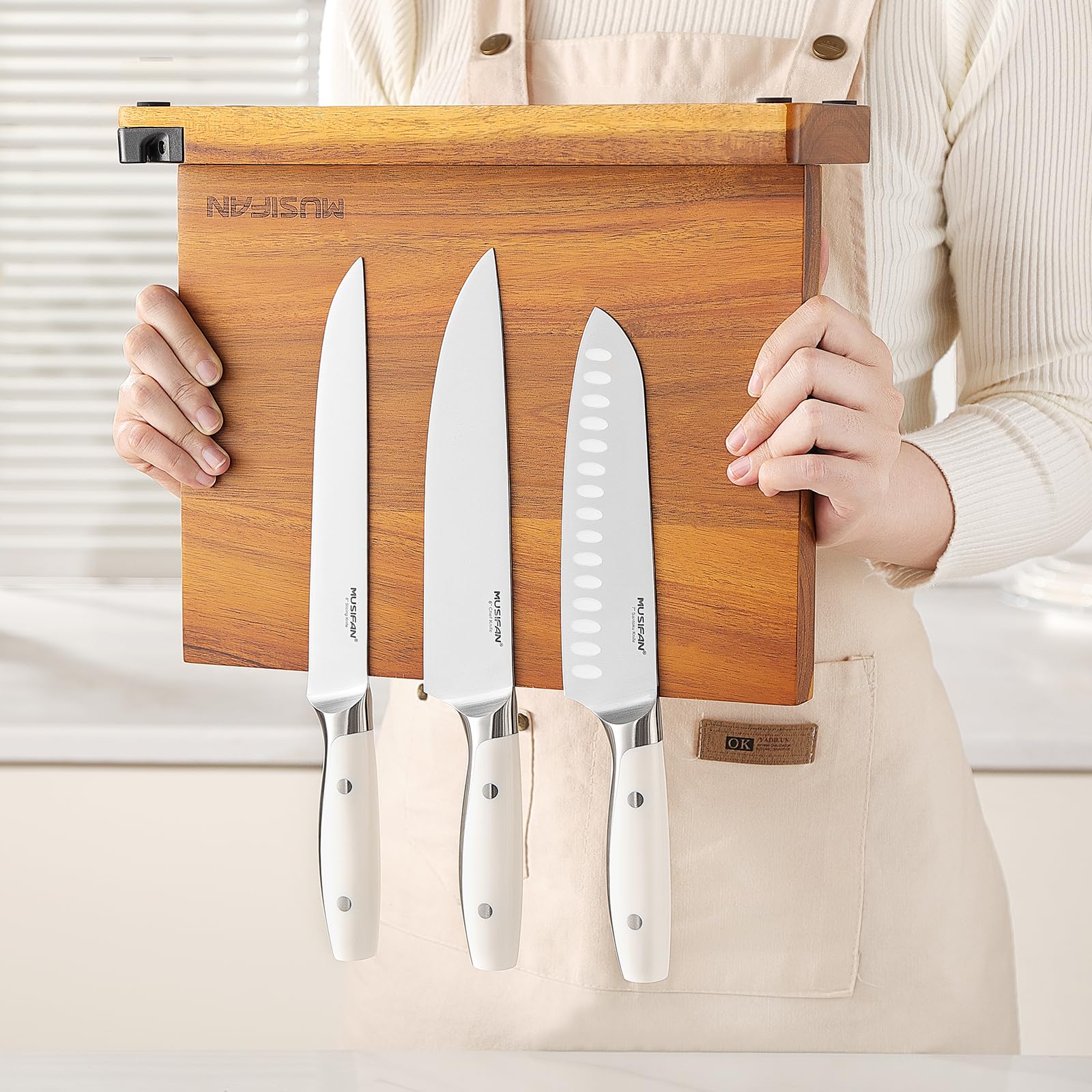 Musifan no-drawer design knife block on counter for tidy organization