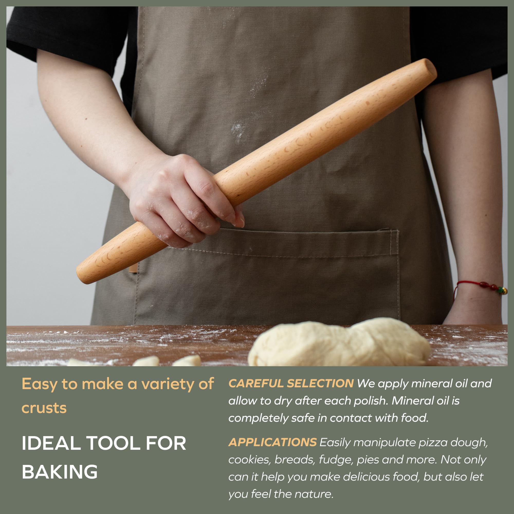 Muso Wood 17.5-inch rolling pin supports even thickness without guides