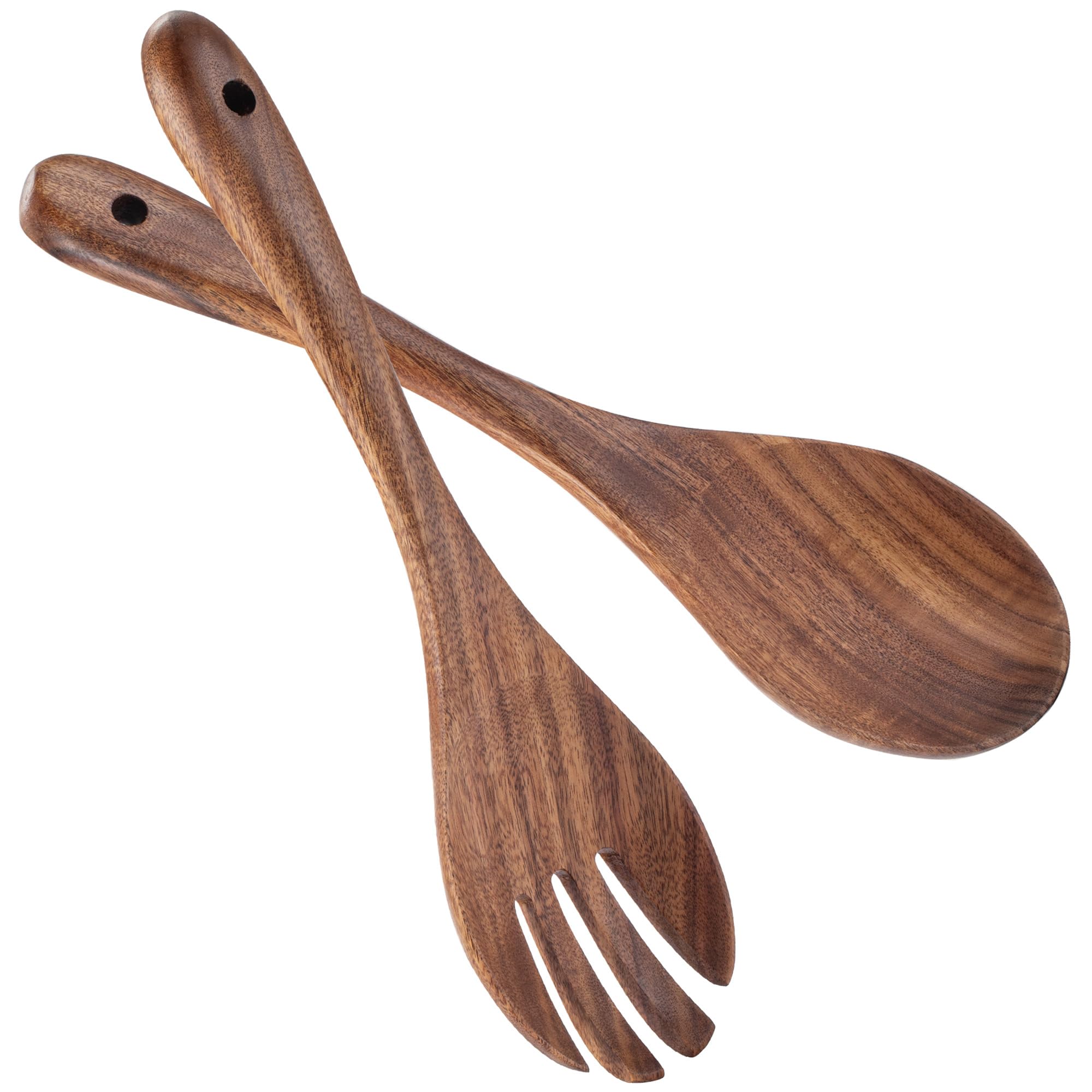 Muso Wood Acacia salad servers set of two with a smooth hand-polished finish for easy mixing.