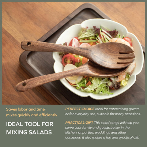 Muso Wood Acacia salad servers stacked and ready for hosting.