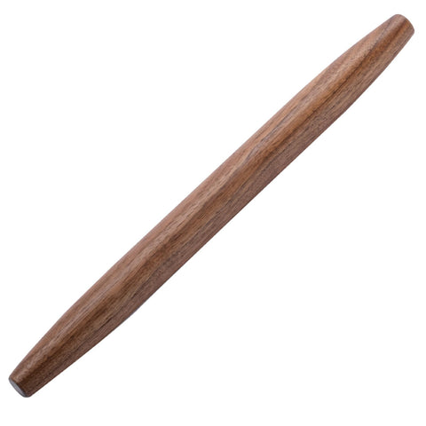 Muso Wood French rolling pin in walnut with 15-3/4 inch length for even dough rolling.
