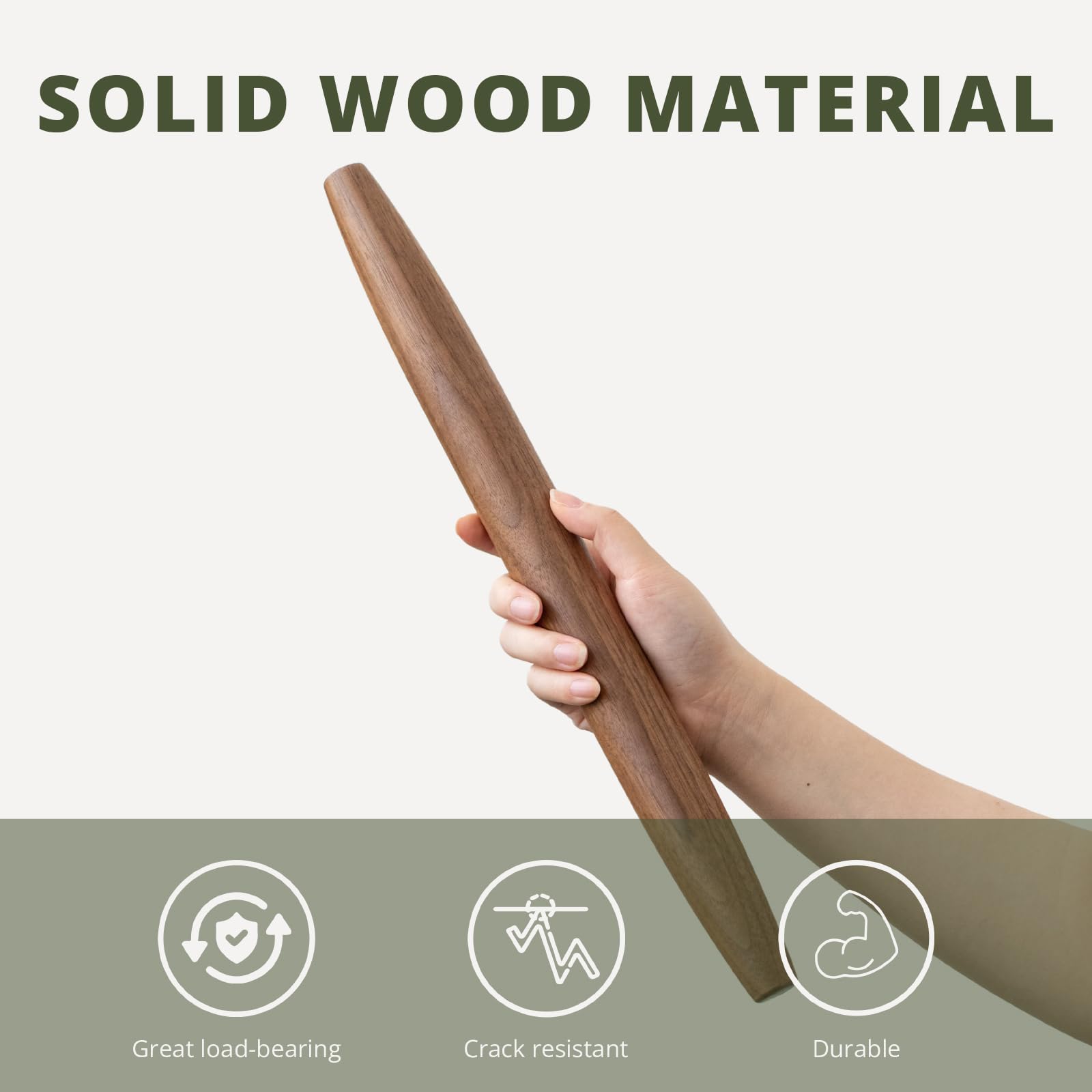 Muso Wood walnut rolling pin closeup shows satin finish for smooth surface.