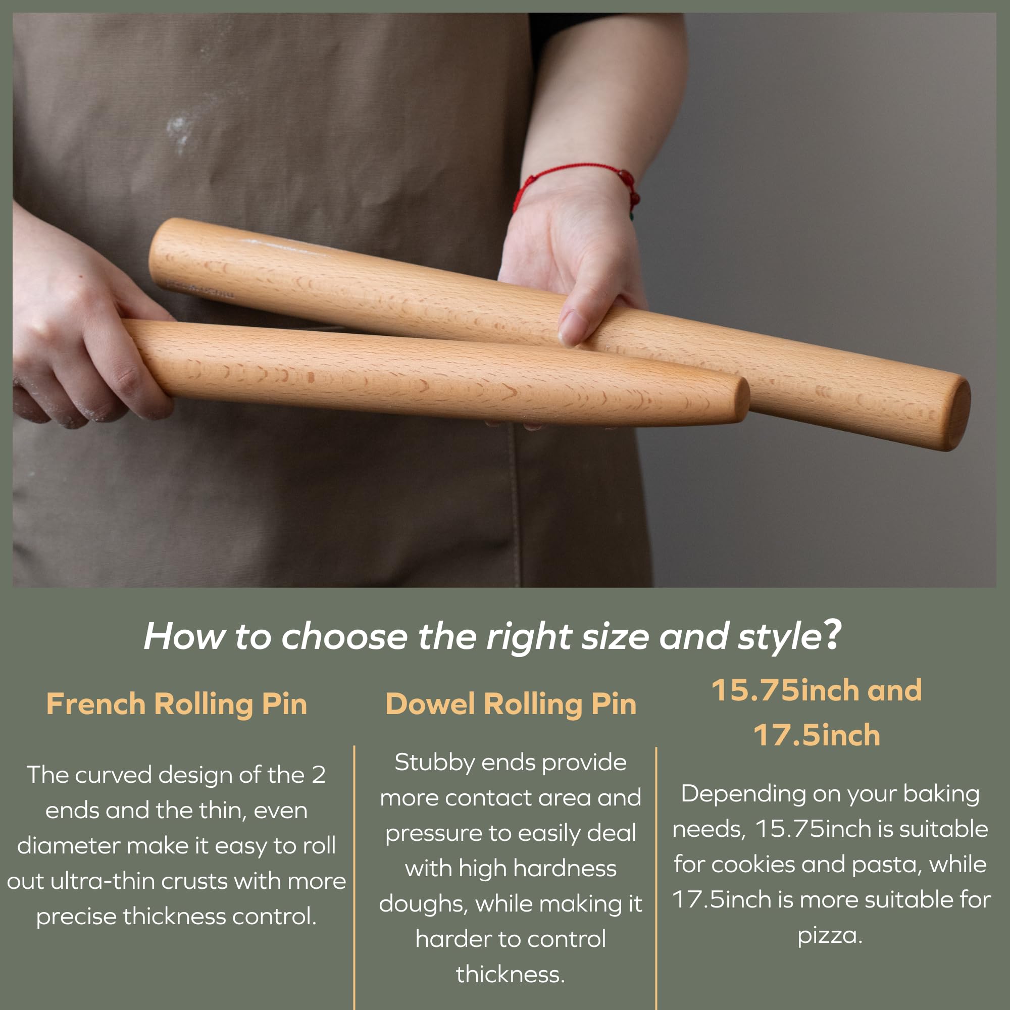 Muso Wood rolling pin suitable for pizza crusts, cookies, and pastry