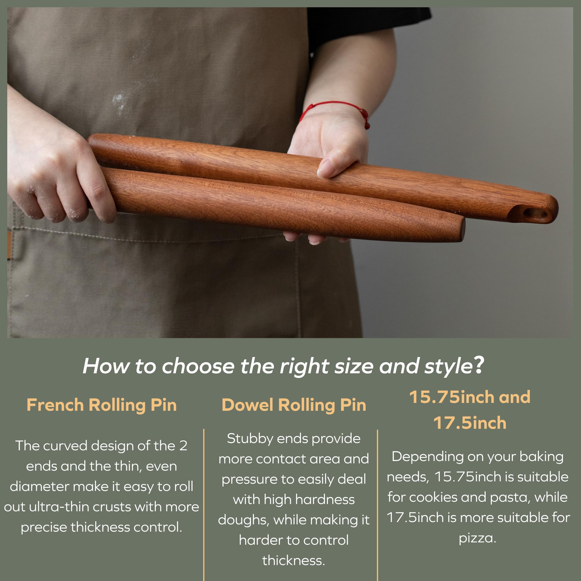 Muso Wood hand-sanded finish rolling pin delivers ultra-smooth results.