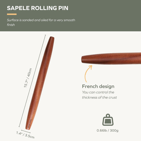 Muso Wood Sapele rolling pin ideal for even pie crusts