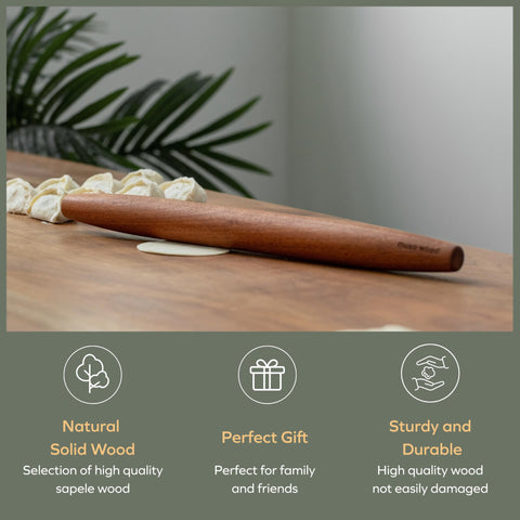 Muso Wood Sapele rolling pin stored compactly at 15-3/4 inch length