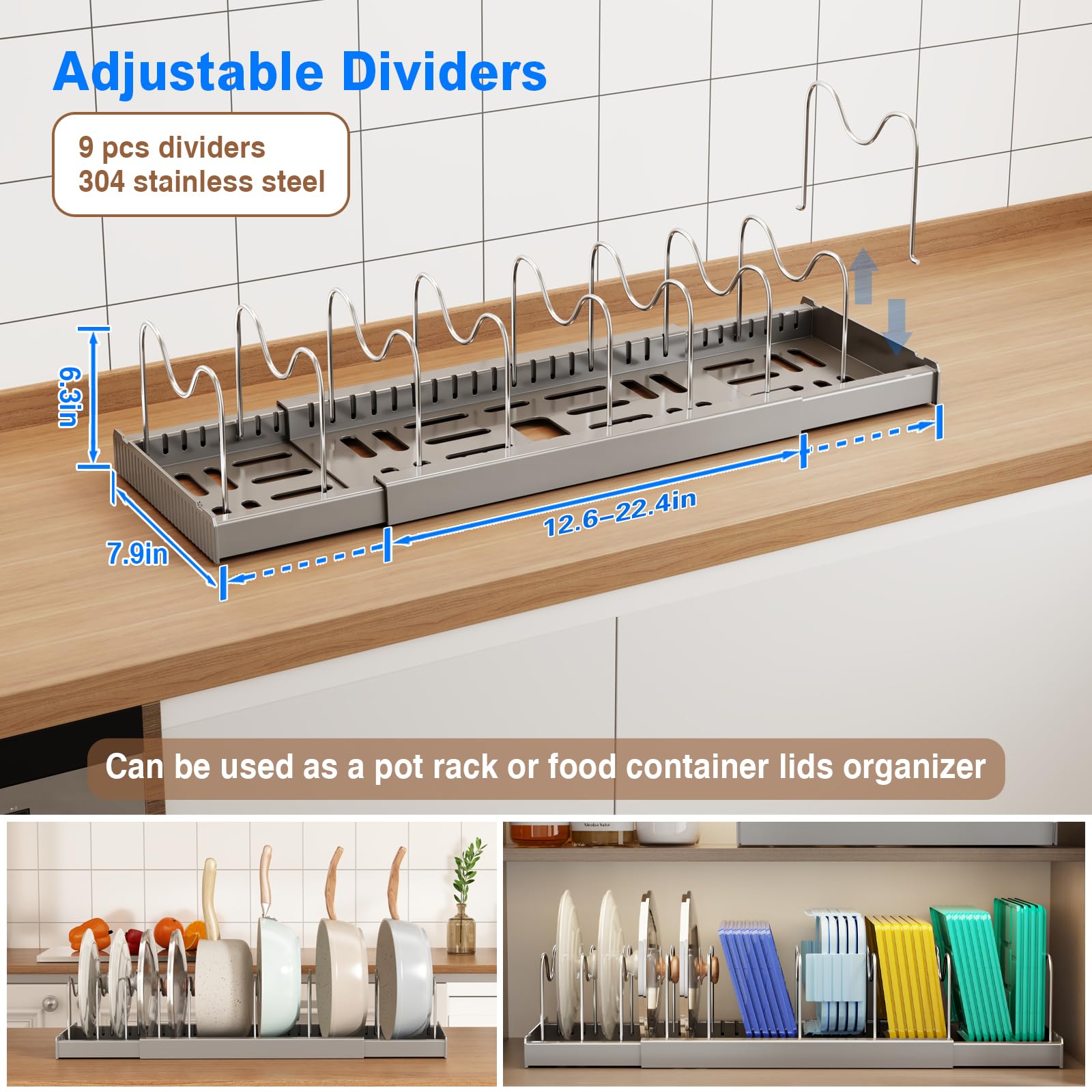 Expandable lid organizer by Mustorn fits cabinets and lids securely