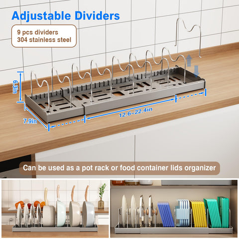 Expandable lid organizer by Mustorn fits cabinets and lids securely