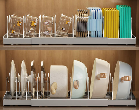 Mustorn lid rack organizer neatly stores pot lids inside a cabinet