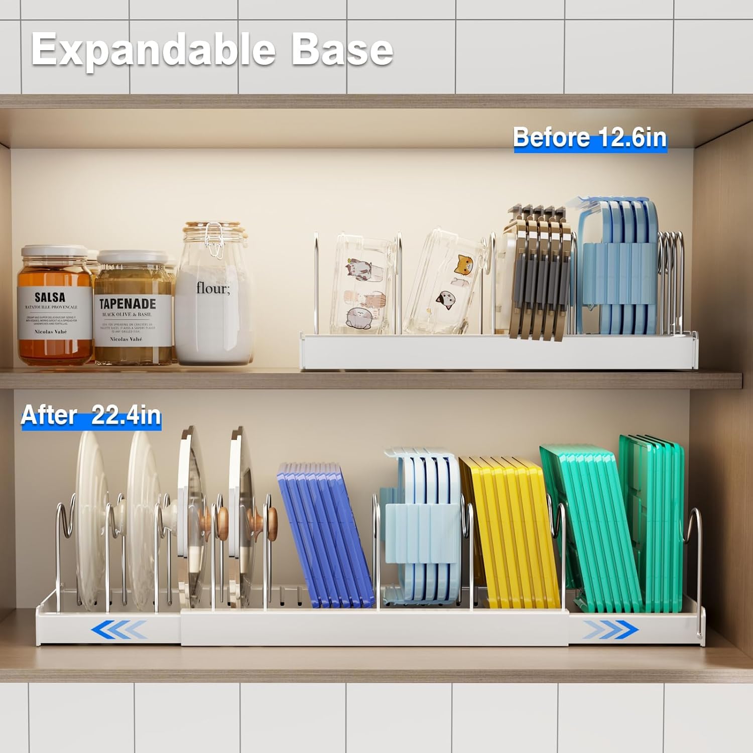 Mustorn pot lid organizer with ABS base protects non-stick coatings during storage.
