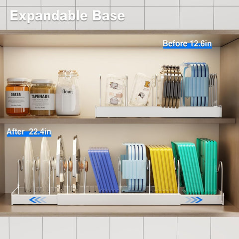 Mustorn pot lid organizer with ABS base protects non-stick coatings during storage.