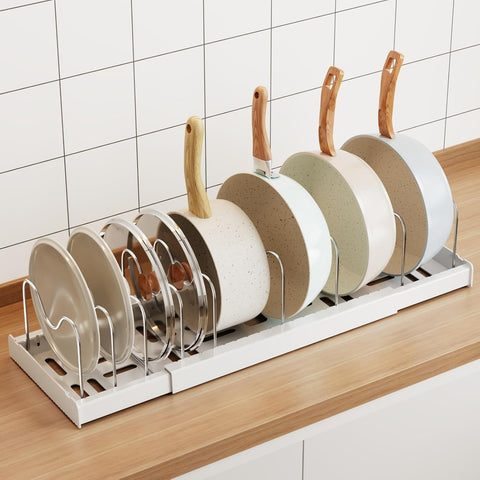 Mustorn pots and pans organizer under cabinet lid rack keeps lids neatly organized and accessible.