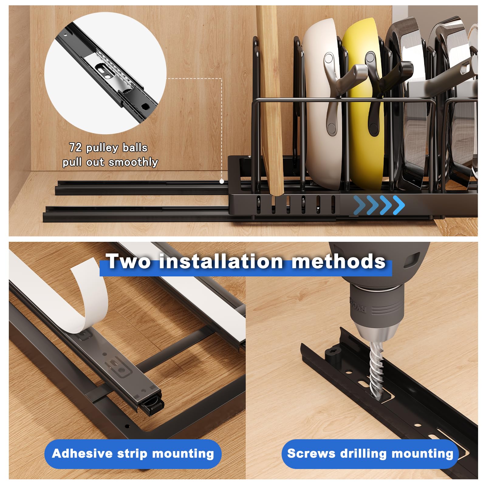 Mustorn pull-out with smooth damping offers quiet access and long-lasting operation.