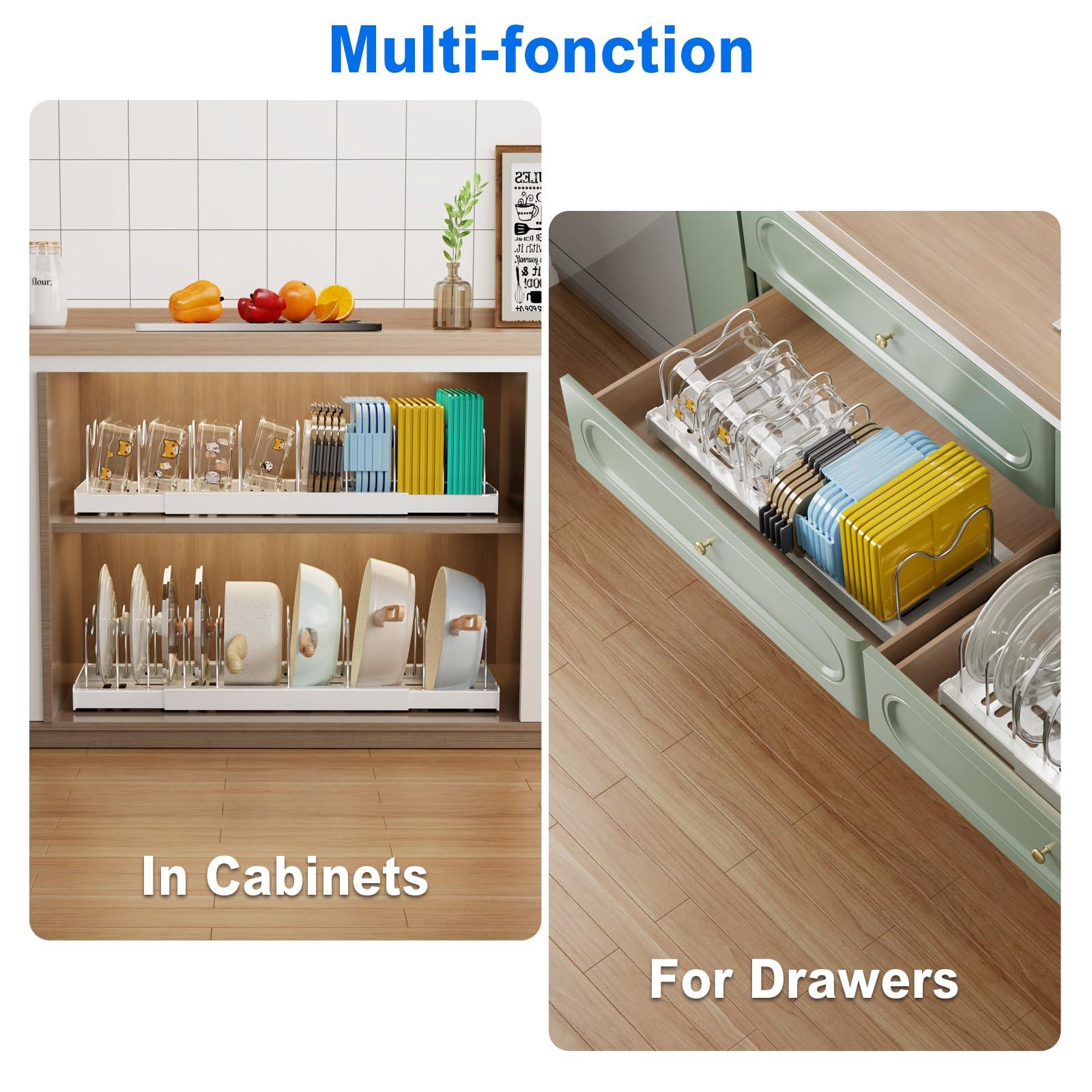 Mustorn stainless steel dividers are adjustable for different lid and pan sizes.