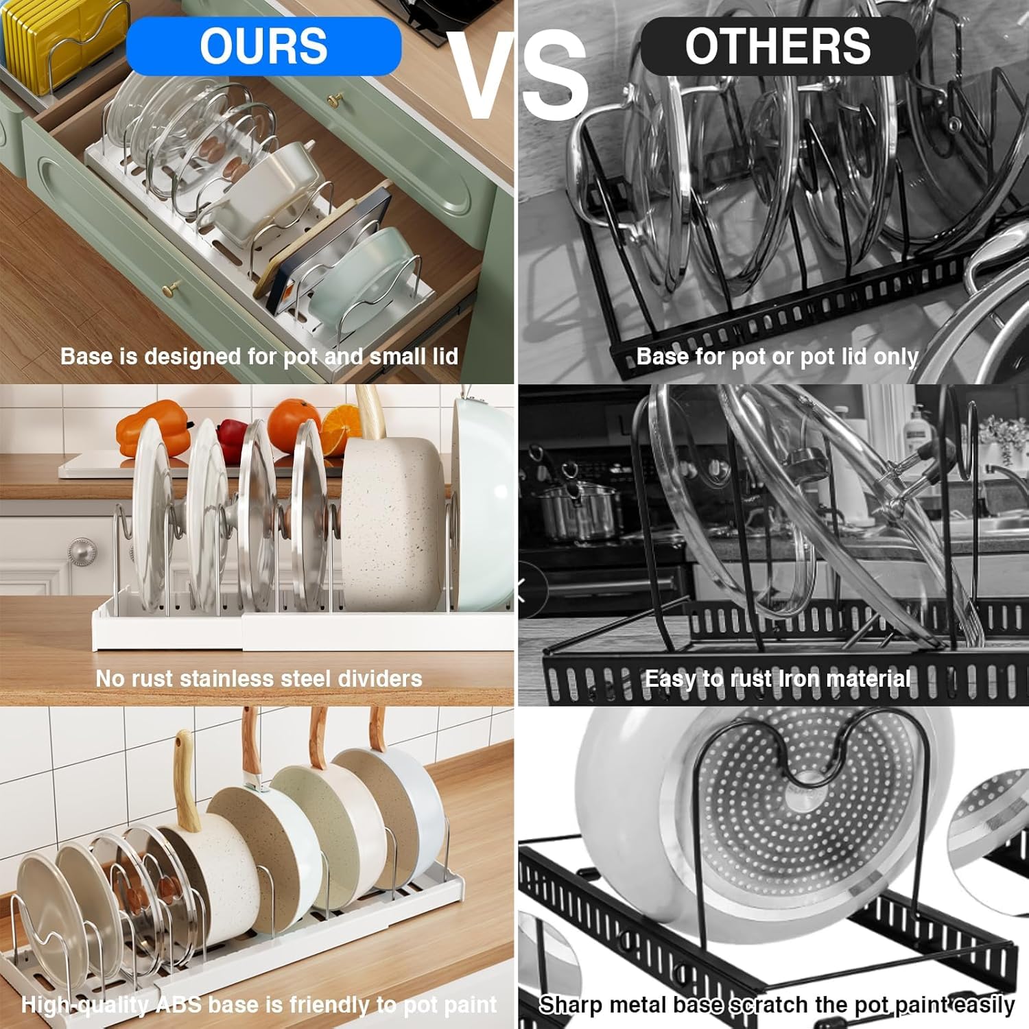 Mustorn ventilated lid rack promotes air flow and prevents moisture buildup in kitchens.