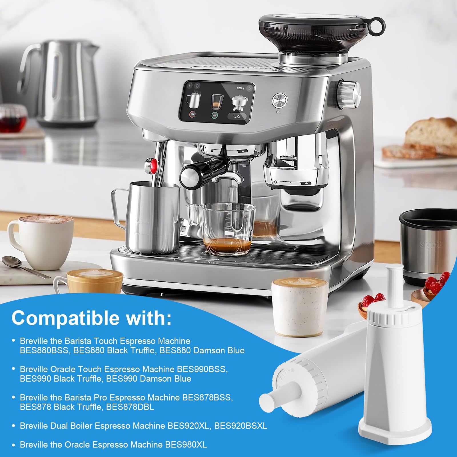 Mutital filter for BES920 Dual Boiler protects equipment and stabilizes flavor.