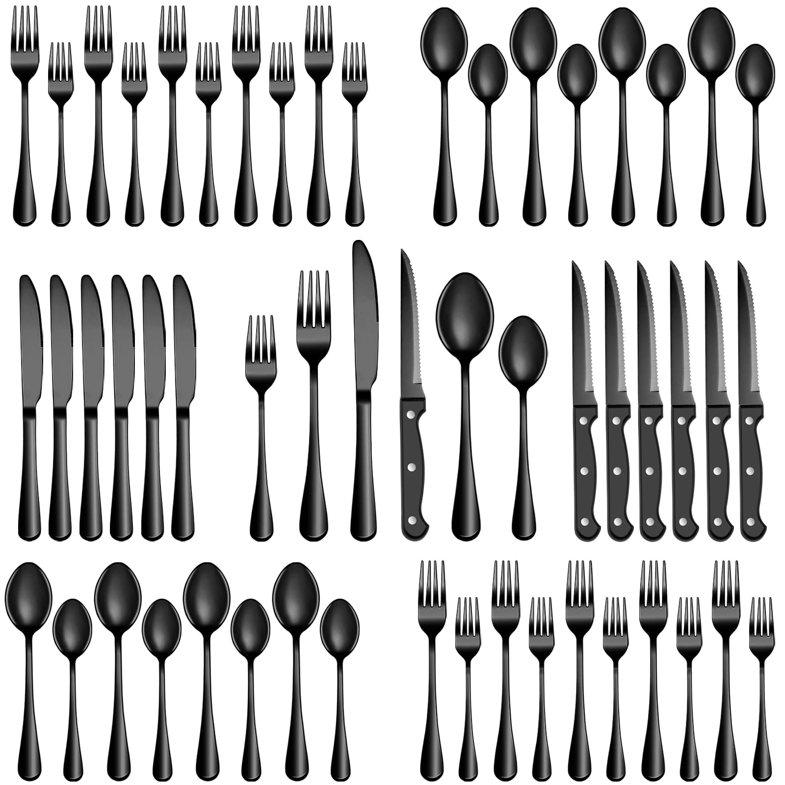 MUTNITT 24pc black flatware set with dinner knives enhances elegant dining.