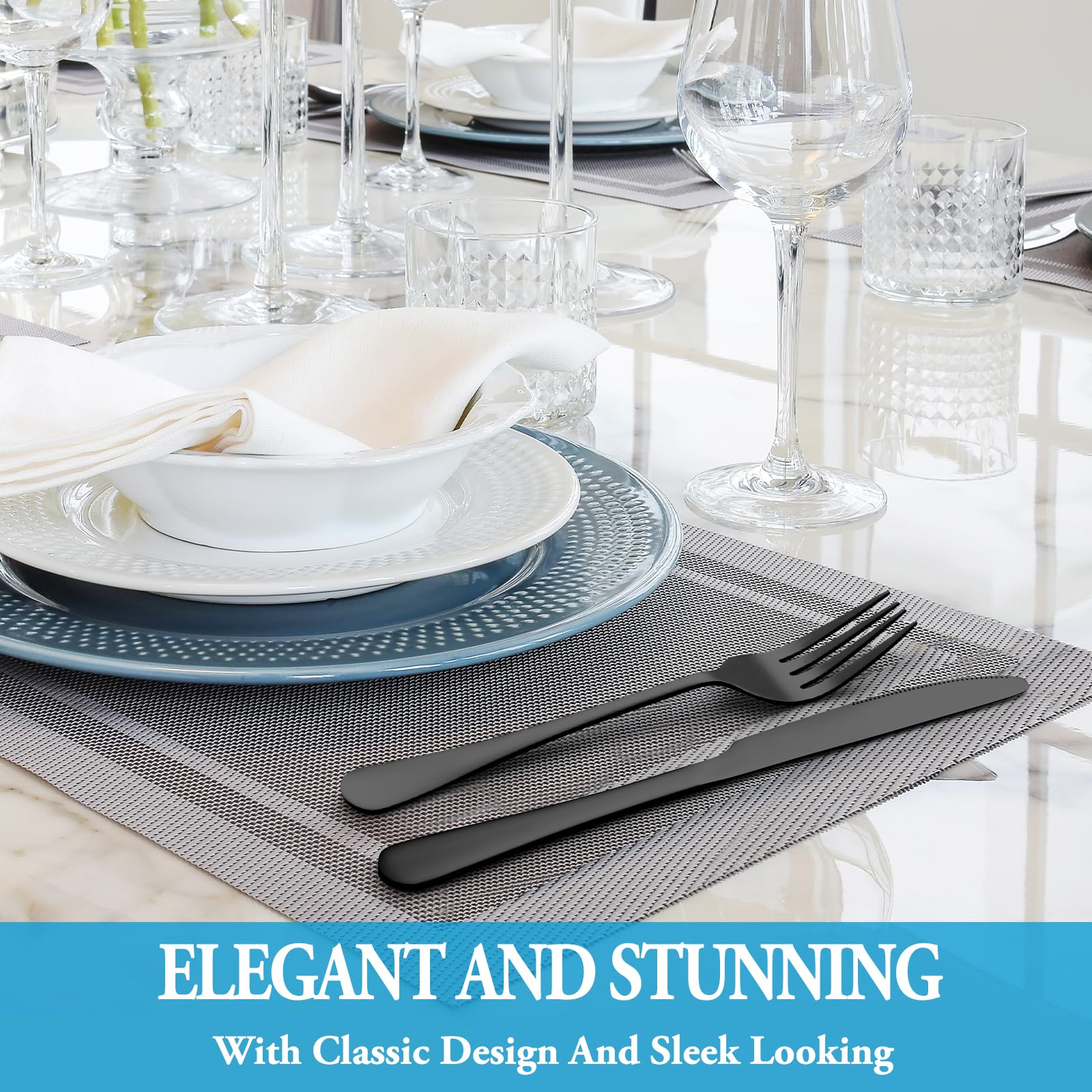 MUTNITT 24pc black flatware set complements vintage dining aesthetics.
